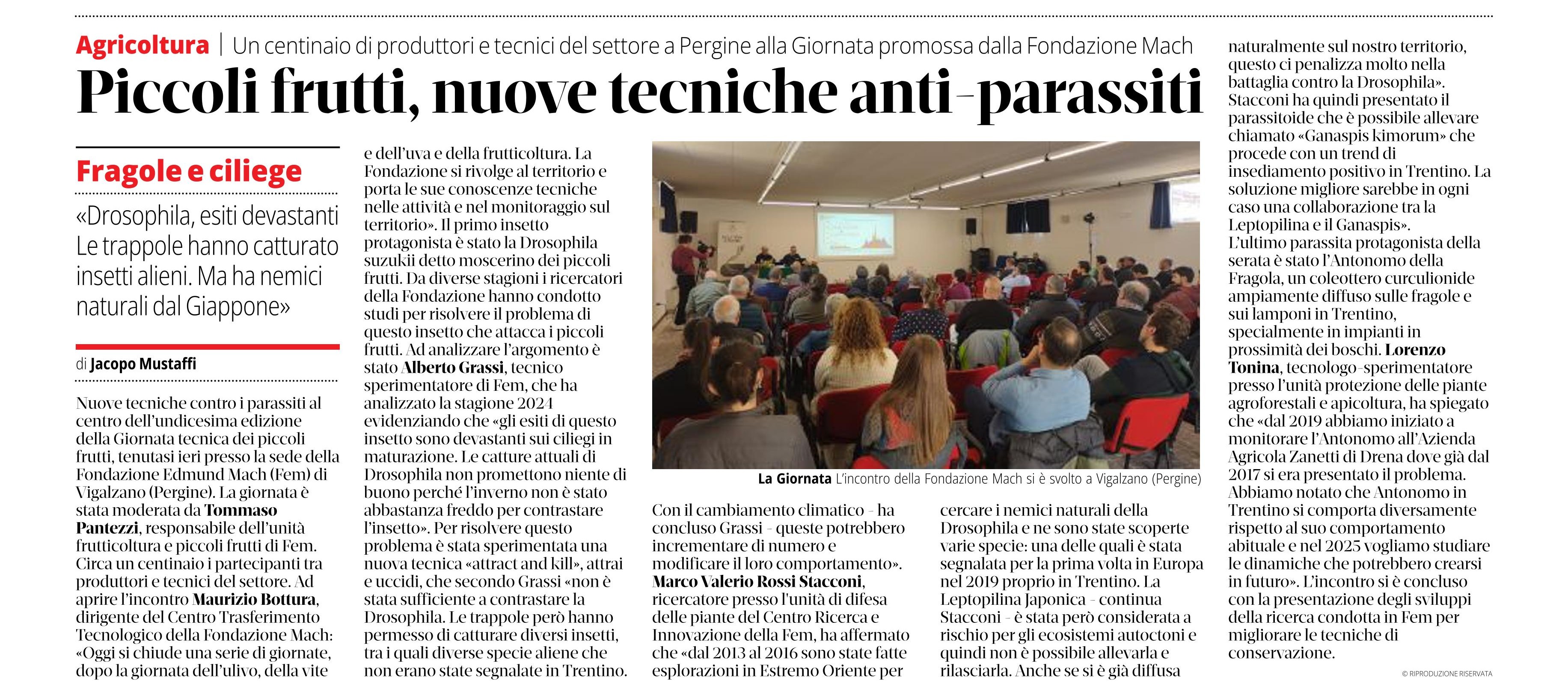 Dalla stampa: "Piccoli frutti, nuove tecniche anti-parassiti".