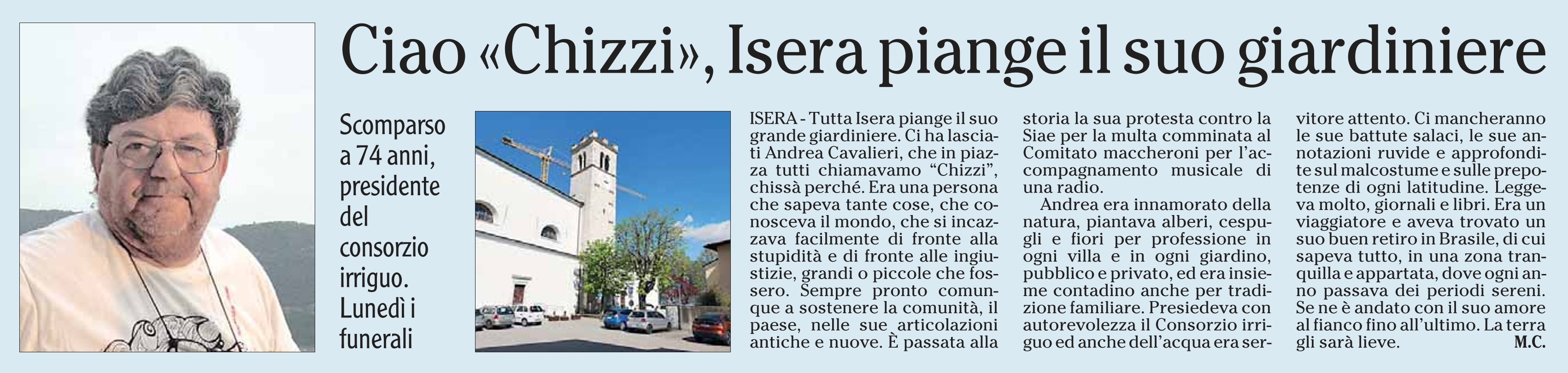 Cordoglio per la morte di Andrea Cavalieri