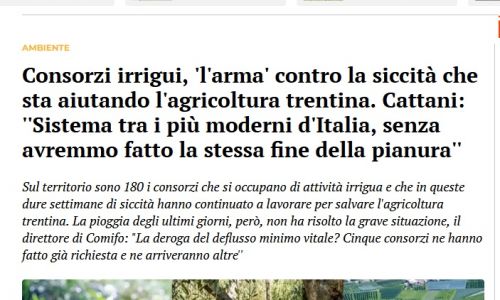 Dal web: «Consorzi irrigui, 'l'arma' contro la siccità che sta aiutando l'agricoltura trentina.»