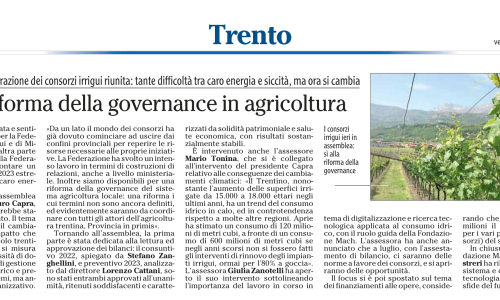 Dalla stampa: "Sì ad una riforma della governance in agricoltura"