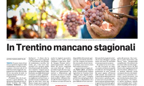 Dalla stampa: "In Trentino mancano stagionali"